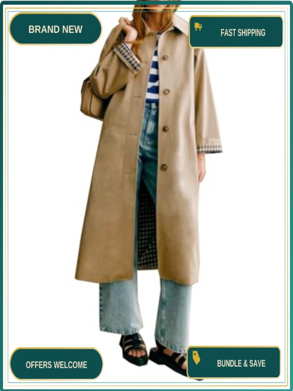 Oversized Trench Coat Single Breasted Button Down Long Jacket
